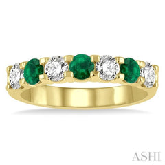 3.3 MM Emerald and 1/2 Ctw Round Cut Diamond Precious Wedding Band in 14K Yellow Gold