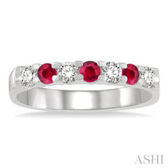 3 MM Ruby and 3/8 Ctw Round Cut Diamond Precious Wedding Band in 14K White Gold