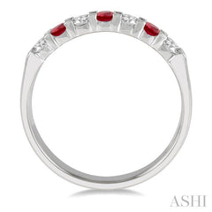 3 MM Ruby and 3/8 Ctw Round Cut Diamond Precious Wedding Band in 14K White Gold