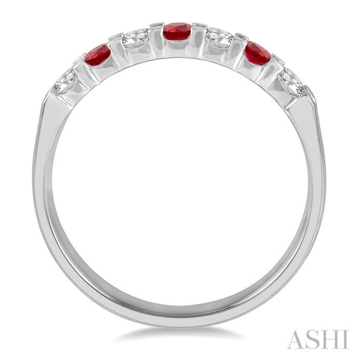 2.6 MM Ruby and 1/4 Ctw Round Cut Diamond Precious Wedding Band in 14K White Gold