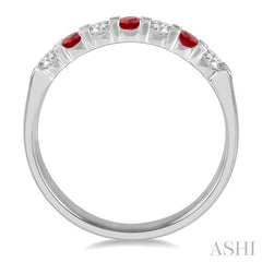 2.6 MM Ruby and 1/4 Ctw Round Cut Diamond Precious Wedding Band in 14K White Gold