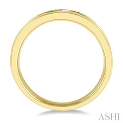 2.9 MM Emerald and 1/2 Ctw Round Cut Diamond Precious Wedding Band in 14K Yellow Gold
