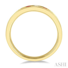 2.9 MM Round Shape Ruby and 1/2 Ctw Round Cut Diamond Precious Wedding Band in 14K Yellow Gold