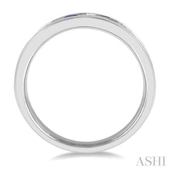 2.9 MM Sapphire and 1/2 Ctw Round Cut Diamond Precious Wedding Band in 14K White Gold