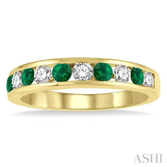 2.6 MM Emerald and 3/8 Ctw Round Cut Diamond Precious Wedding Band in 14K Yellow Gold