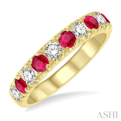 2.9 MM Ruby and 1/2 Ctw Round Cut Diamond Precious Wedding Band in 14K Yellow Gold