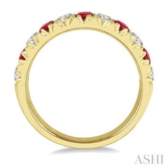 2.9 MM Ruby and 1/2 Ctw Round Cut Diamond Precious Wedding Band in 14K Yellow Gold