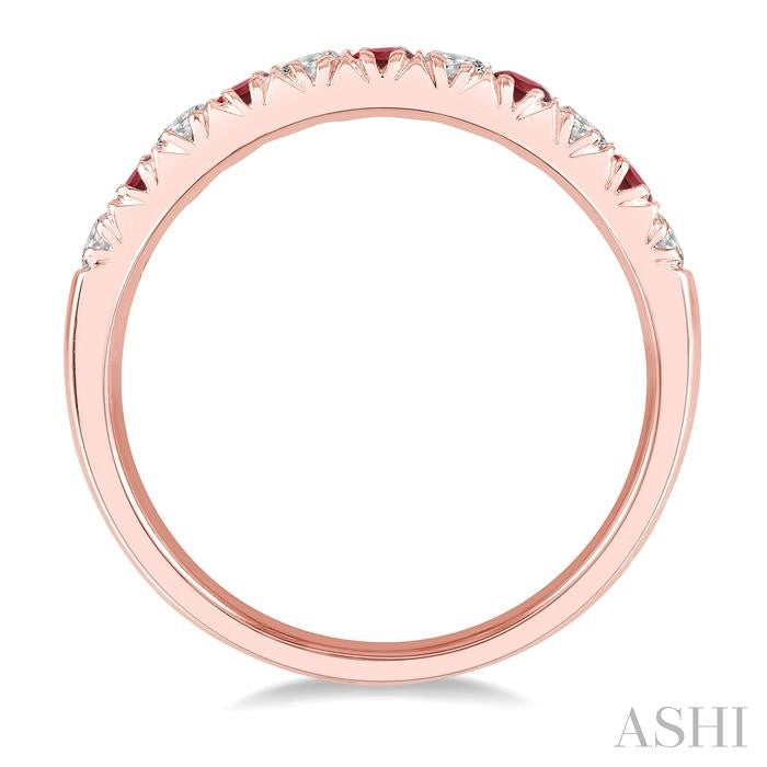 2.3 MM Ruby and 1/4 Ctw Round Cut Diamond Precious Wedding Band in 14K rose Gold