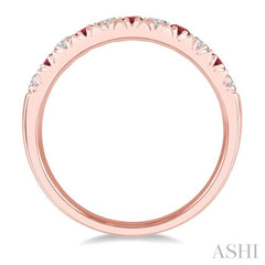 2.3 MM Ruby and 1/4 Ctw Round Cut Diamond Precious Wedding Band in 14K rose Gold