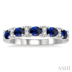 4x3 MM Oval Shape Sapphire and 1/6 Ctw Round Cut Diamond Precious Band in 14K White Gold