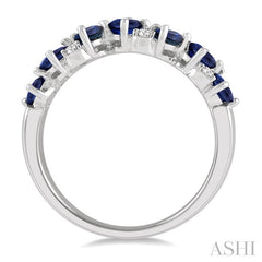 4x3 MM Pear and Oval Shape Sapphire and 1/10 Ctw Round Cut Diamond Precious Band in 14K White Gold