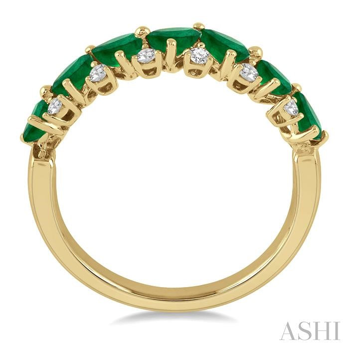 4x3 MM Pear Shape Emerald and 1/6 Ctw Round Cut Diamond Precious Band in 14K Yellow Gold