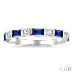 4X2 MM Baguette Cut Sapphire and 1/5 Ctw Art Deco Round Cut Diamond Precious Band in 14K White Gold