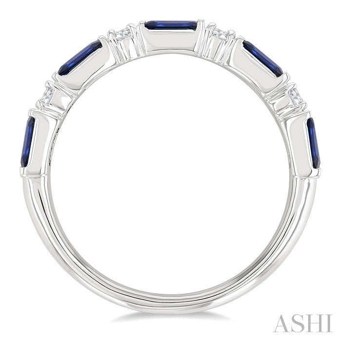 4X2 MM Baguette Cut Sapphire and 1/5 Ctw Art Deco Round Cut Diamond Precious Band in 14K White Gold
