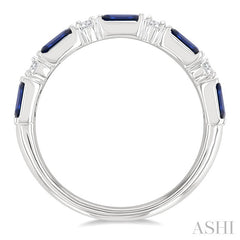 4X2 MM Baguette Cut Sapphire and 1/5 Ctw Art Deco Round Cut Diamond Precious Band in 14K White Gold