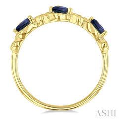 4x3 MM Pear Cut Sapphire and 1/10 Ctw Lattice Round Cut Diamond Precious Band in 14K Yellow Gold