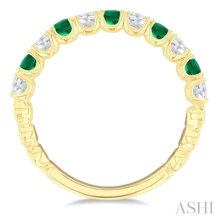 2.6 MM Emerald and 3/8 Ctw Round Cut Diamond Precious Wedding Band in 14K Yellow Gold
