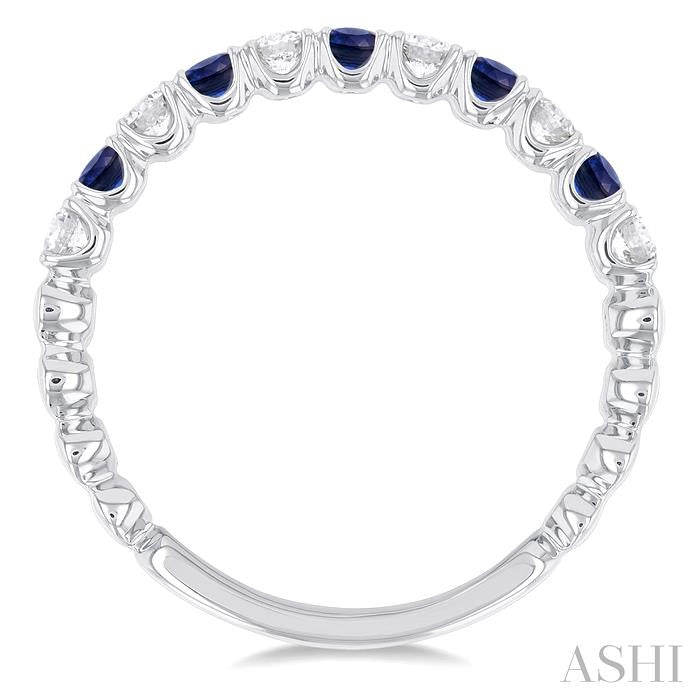 2.25 MM Sapphire and 1/4 Ctw Round Cut Diamond Precious Wedding Band in 14K White Gold