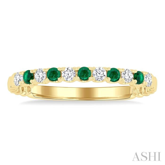 1.75 MM Emerald and 1/6 Ctw Round Cut Diamond Precious Wedding Band in 14K Yellow Gold