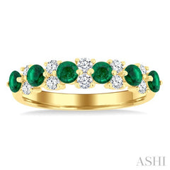 3 MM Emerald and 1/3 Ctw Round Cut Diamond Precious Band in 14K Yellow Gold