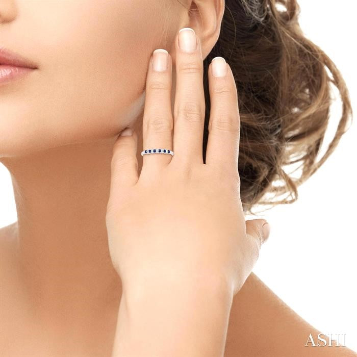 1.9 MM Sapphire and 1/10 Ctw Round Cut Diamond Precious Band in 14K White Gold