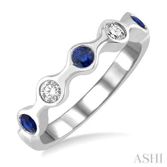 2.8 MM Bezel Set Sapphire and 1/6 Ctw Round Cut Diamond Precious Stackable Band in 14K White Gold