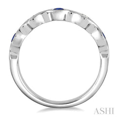 2.8 MM Bezel Set Sapphire and 1/6 Ctw Round Cut Diamond Precious Stackable Band in 14K White Gold