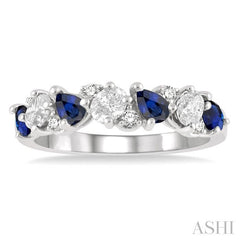 4x3 MM Pear Cut Sapphire & 1/2 Ctw Oval and Round Cut Diamond Precious Band in 14K White Gold