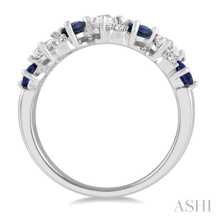 4x3 MM Pear Cut Sapphire & 1/2 Ctw Oval and Round Cut Diamond Precious Band in 14K White Gold