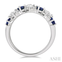 4x3 MM Pear Cut Sapphire & 1/2 Ctw Oval and Round Cut Diamond Precious Band in 14K White Gold