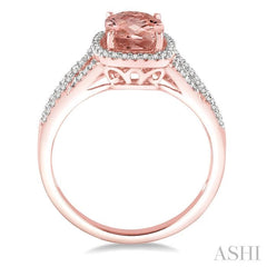 8x6 MM Cushion Shape Morganite and 1/4 Ctw Round Cut Diamond Semi-Precious Ring in 14K Rose Gold