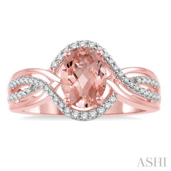 8x6 MM Oval Cut Morganite and 1/5 Ctw Round Diamond Split Swirl Semi-Precious Ring in 14K Rose Gold