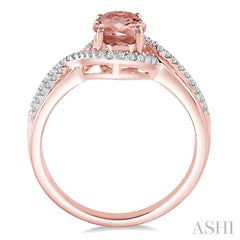8x6 MM Oval Cut Morganite and 1/5 Ctw Round Diamond Split Swirl Semi-Precious Ring in 14K Rose Gold