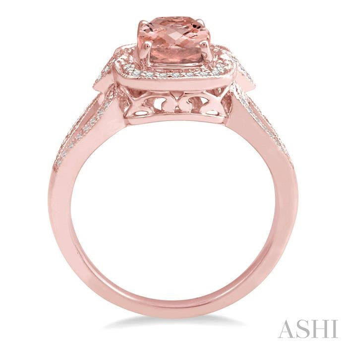 8x6 MM Cushion Shape Morganite Center and 1/5 Ctw Round Diamond Semi-Precious Ring in 14K Rose Gold