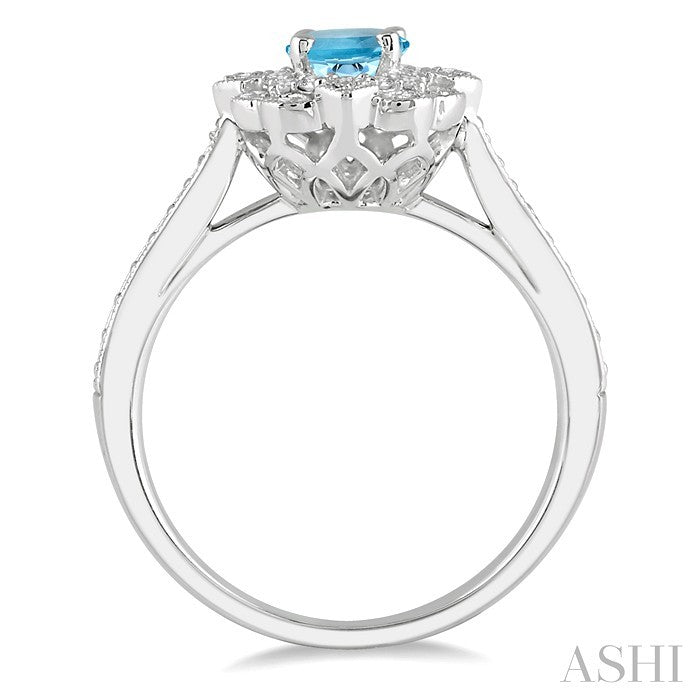 7x5 MM Oval Shape Aquamarine and 1/3 Ctw Round Cut Diamond Semi-Precious Ring in 14K White Gold