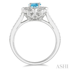 7x5 MM Oval Shape Aquamarine and 1/3 Ctw Round Cut Diamond Semi-Precious Ring in 14K White Gold