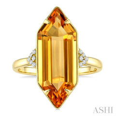 22X8 MM Hexagon Shape Citrine and 1/20 Ctw Round Cut Diamond Semi-Precious Ring in 14K Yellow Gold