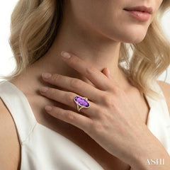 26x10 MM Oval Cut Amethyst and 1/2 Ctw Round Cut Diamond Halo Semi-Precious Ring in 14K Yellow Gold