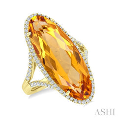 26x10 MM Oval Cut Citrine and 1/2 Ctw Round Cut Diamond Halo Semi-Precious Ring in 14K Yellow Gold