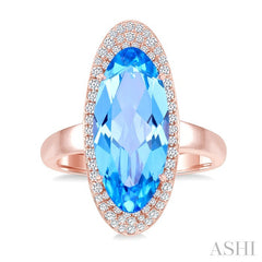18x8 MM Oval Cut Blue Topaz and 1/3 Ctw Round Cut Diamond Halo Semi-Precious Ring in 14K Rose Gold
