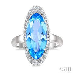 18x8 MM Oval Cut Blue Topaz and 1/3 Ctw Round Cut Diamond Halo Semi-Precious Ring in 14K White Gold