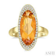 18x8 MM Oval Cut Citrine and 1/3 Ctw Round Cut Diamond Halo Semi-Precious Ring in 14K Yellow Gold