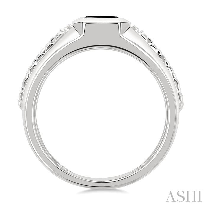 1/10 Ctw 8X7 MM Emerald Cut Onyx and Round Cut Diamond Semi-Precious Men's Ring in 10K White Gold