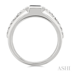 1/10 Ctw 8X7 MM Emerald Cut Onyx and Round Cut Diamond Semi-Precious Men's Ring in 10K White Gold