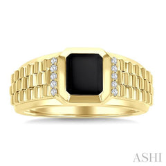 1/10 Ctw 8X7 MM Emerald Cut Onyx and Round Cut Diamond Semi-Precious Men's Ring in 10K Yellow Gold