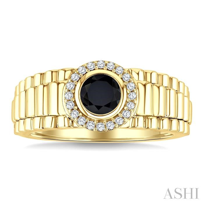 1/8 Ctw 6 MM Onyx and Round Cut Diamond Halo Semi-Precious Men's Ring in 10K Yellow Gold