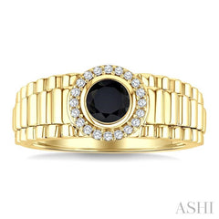 1/8 Ctw 6 MM Onyx and Round Cut Diamond Halo Semi-Precious Men's Ring in 10K Yellow Gold