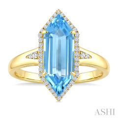 16X6 MM Hexagon Shape Blue Topaz and 1/5 Ctw Round Cut Diamond Semi-Precious Ring in 10K Yellow Gold