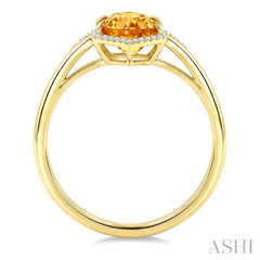 16X6 MM Hexagon Shape Citrine and 1/5 Ctw Round Cut Diamond Semi-Precious Ring in 10K Yellow Gold