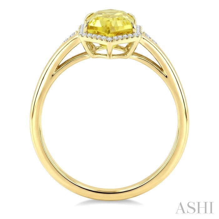 16X6 MM Hexagon Shape Lemon Quartz and 1/5 Ctw Round Cut Diamond Semi-Precious Ring in 10K Yellow Gold